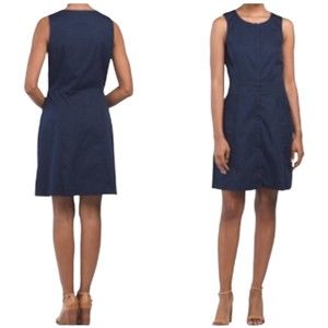 THEORY 8 Navy Bonza Spring Poplin Zip Front Casual Dress Short Mini Sleeveless